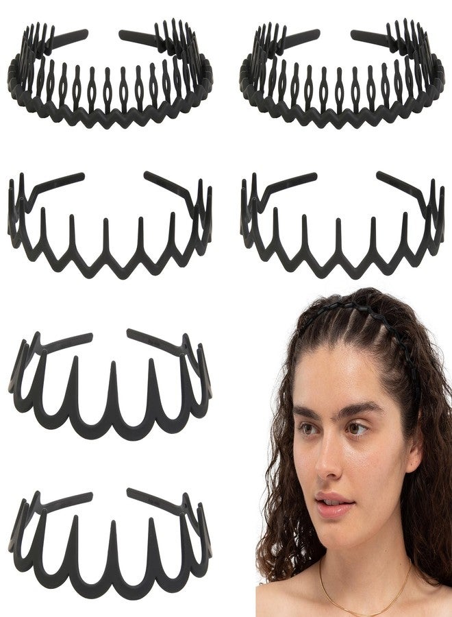 AIBFRID Black Plastic Headbands for Women Men Girls, Comb Head Bands with Teeth Zigzag Fashion Hair Styling Accessories Wavy Shark Tooth Headband Non Slip Trendy Hair Bands for Women’s Hair, 6 Packs - Image 1